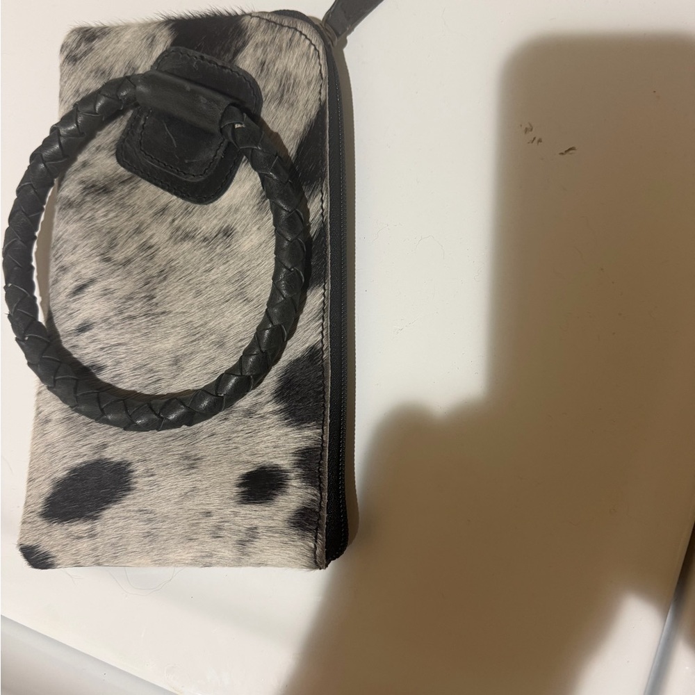 Cow print hide leather  Wristlet Clutch in Black and White
